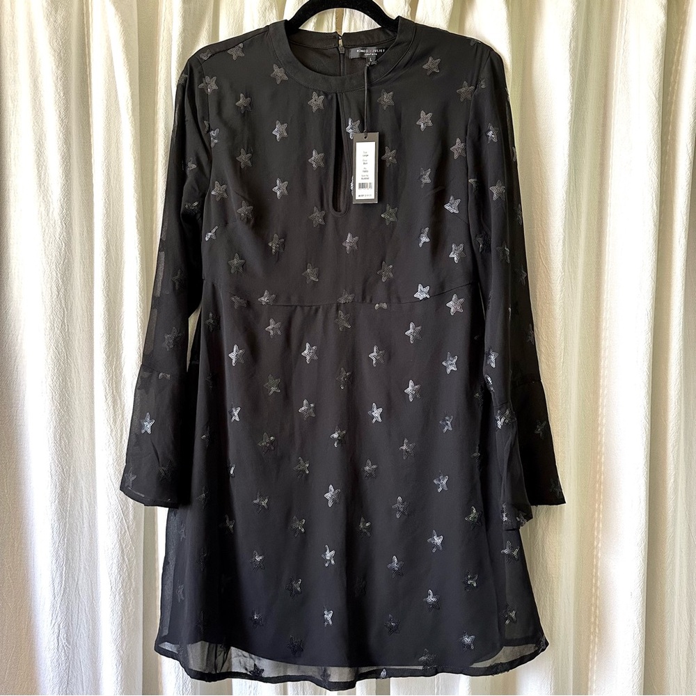 NWT Romeo & Juliet Couture Black Sequin Star Dress Women’s Size Large $195